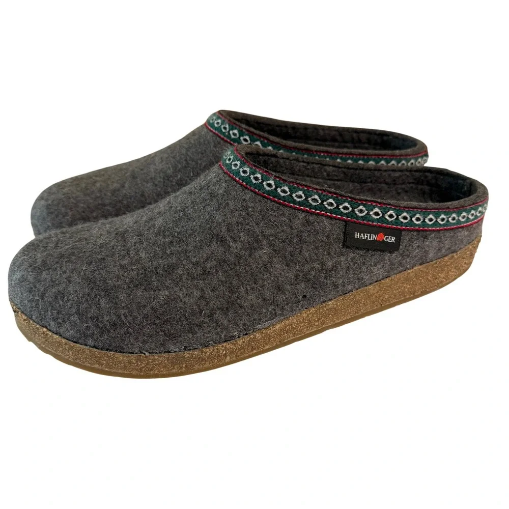 Haflinger GZ Classic Grizzly Wool Clogs Mens 15 / 48 Gray Felt Cork Sole Slipper